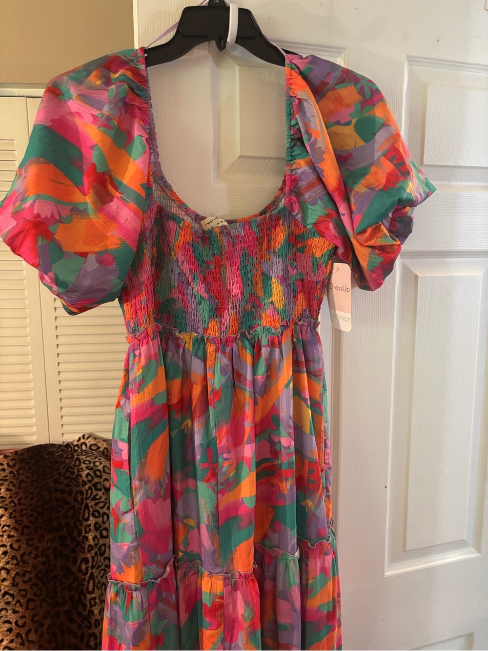 Bright Floral Smocked Maxi Dress in Pink and Green - Picture 7 of 7